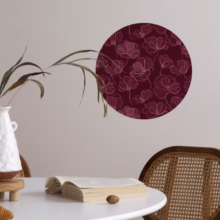 Bloemen - Patroon - Bordeauxrood Wandcirkel behangsticker klein 186 -sfeer3