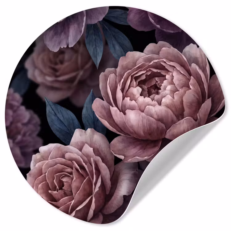 Bloemen - Patroon - Donker - Botanisch - Paars Wandcirkel behangsticker klein -3d