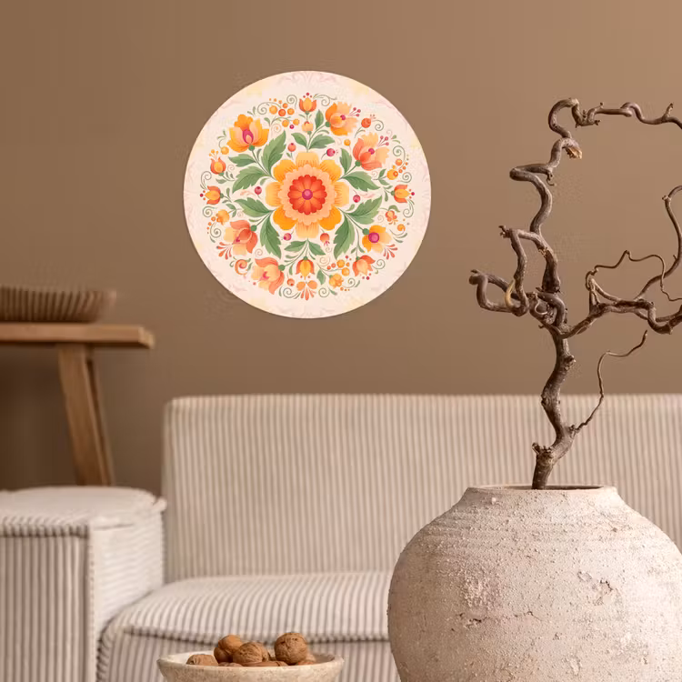 Bloemen - Patroon - Decoratief - Oranje Wandcirkel behangsticker klein -sfeer1