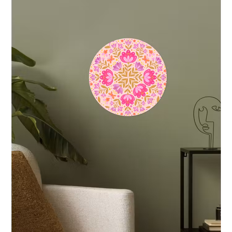 Bloemen - Patroon - Natuur - Abstract - Roze Wandcirkel behangsticker klein -sfeer2
