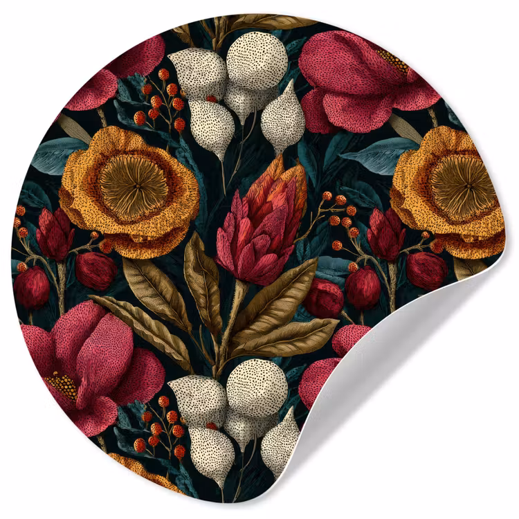 Bloemen - Patroon - Rood - Goud Wandcirkel behangsticker klein 186 -3d