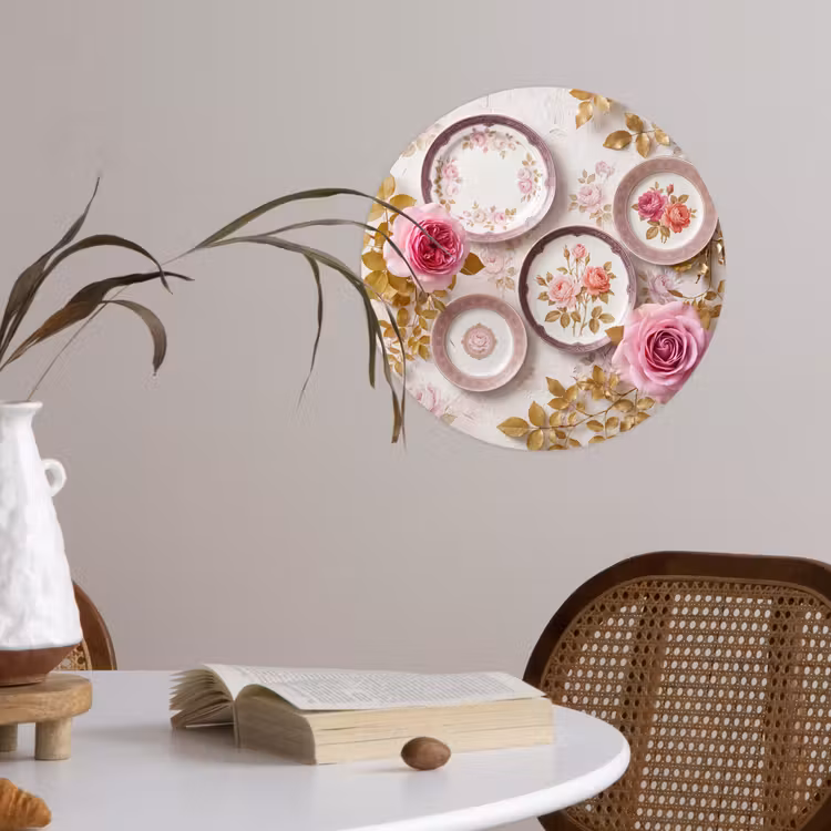 Bloemen - Patroon - Vintage - Roze - Decoratie Wandcirkel behangsticker klein -sfeer3
