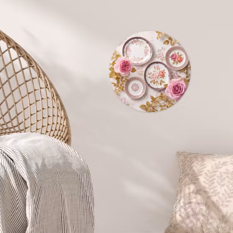 Bloemen - Patroon - Vintage - Roze - Decoratie Wandcirkel behangsticker klein -sfeer4