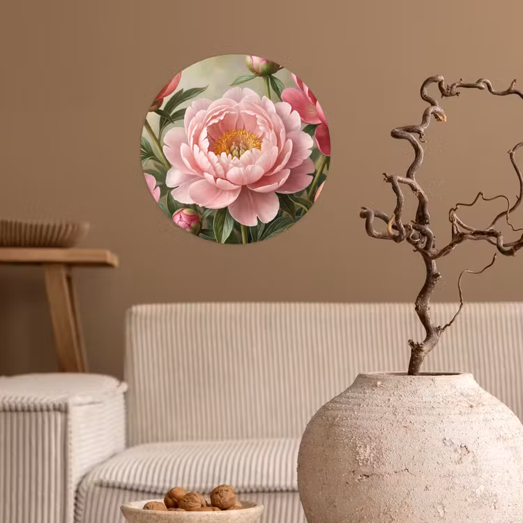 Bloemen - Roze - Klassiek - Gedetailleerd - Natuur Wandcirkel behangsticker klein -sfeer1