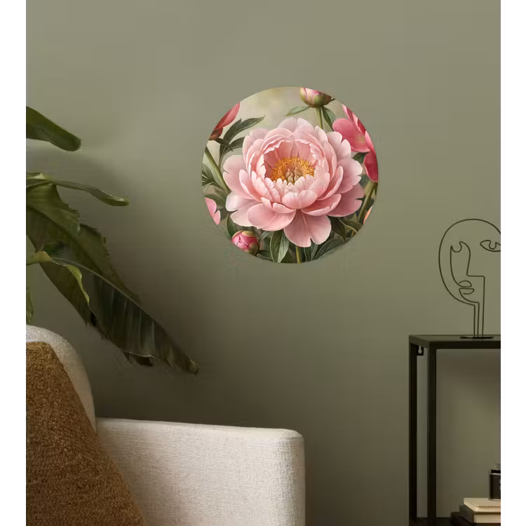 Bloemen - Roze - Klassiek - Gedetailleerd - Natuur Wandcirkel behangsticker klein -sfeer2