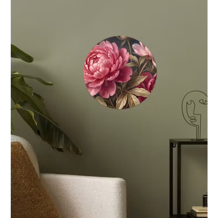 Bloemen - Roze - Klassiek - Natuur Wandcirkel behangsticker klein -sfeer2