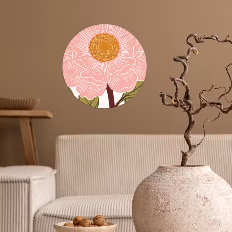 Wallpaper Circle - Flowers - Pink - Illustration - Bloemen - Roze - Illustratie Wandcirkel behangsticker klein