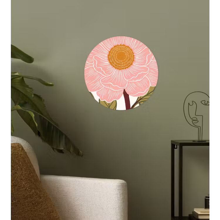 Wallpaper Circle - Flowers - Pink - Illustration - Bloemen - Roze - Illustratie Wandcirkel behangsticker klein