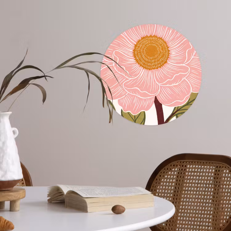 Wallpaper Circle - Flowers - Pink - Illustration - Bloemen - Roze - Illustratie Wandcirkel behangsticker klein