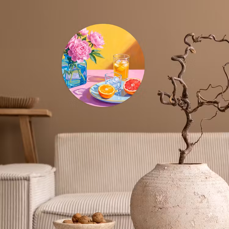Wallpaper Circle - Flowers - Pink - Modern - Bloemen - Roze - Modern Wandcirkel behangsticker klein