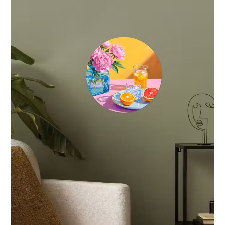 Wallpaper Circle - Flowers - Pink - Modern - Bloemen - Roze - Modern Wandcirkel behangsticker klein