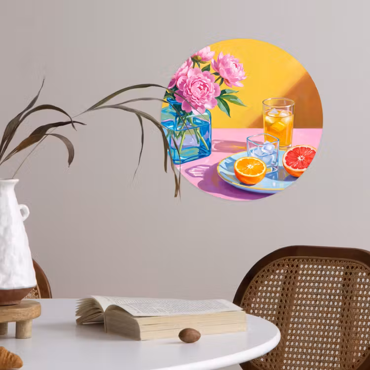 Wallpaper Circle - Flowers - Pink - Modern - Bloemen - Roze - Modern Wandcirkel behangsticker klein