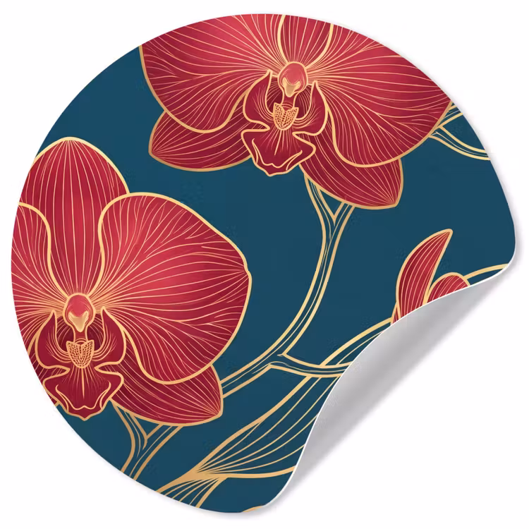Wallpaper Circle - Flowers - Red - Gold - Bloemen - Rood - Goud Wandcirkel behangsticker klein
