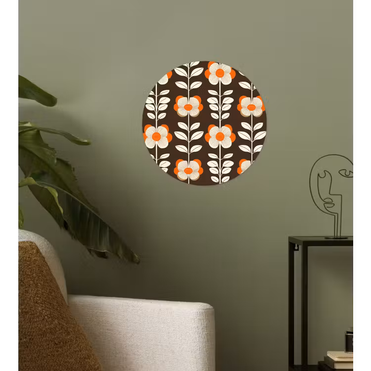 Bloemen - Retro - Bruin Wandcirkel behangsticker klein 186 -sfeer2