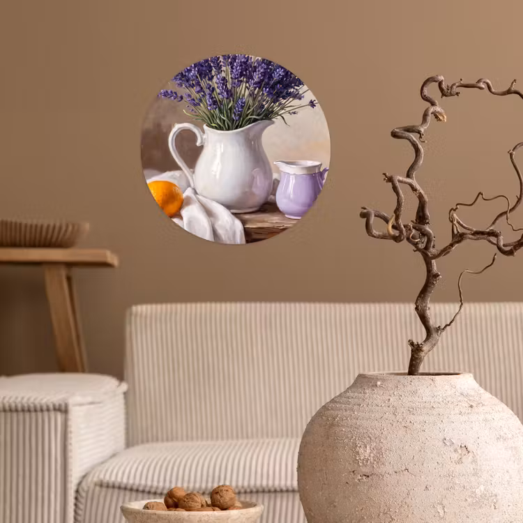 Wallpaper Circle - Flowers - Still Life - Purple - Bloemen - Stilleven - Paars Wandcirkel behangsticker klein