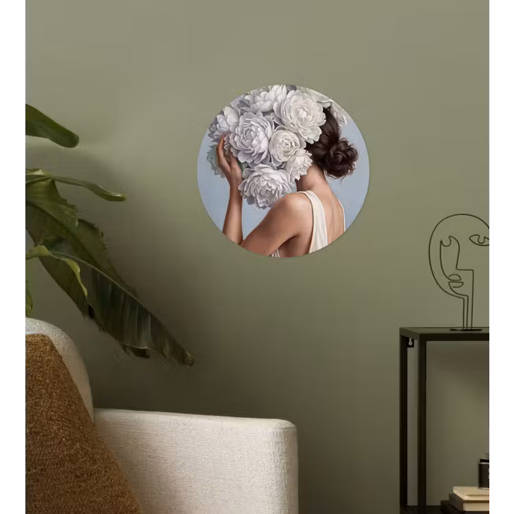 Bloemen - Vrouw - Wit Wandcirkel behangsticker klein -sfeer2