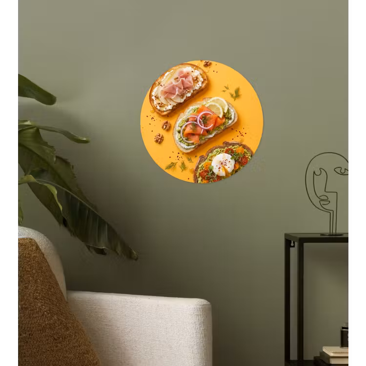 Eten - Brood - Ontbijt - Modern - Kleurrijk Wandcirkel behangsticker klein -sfeer2