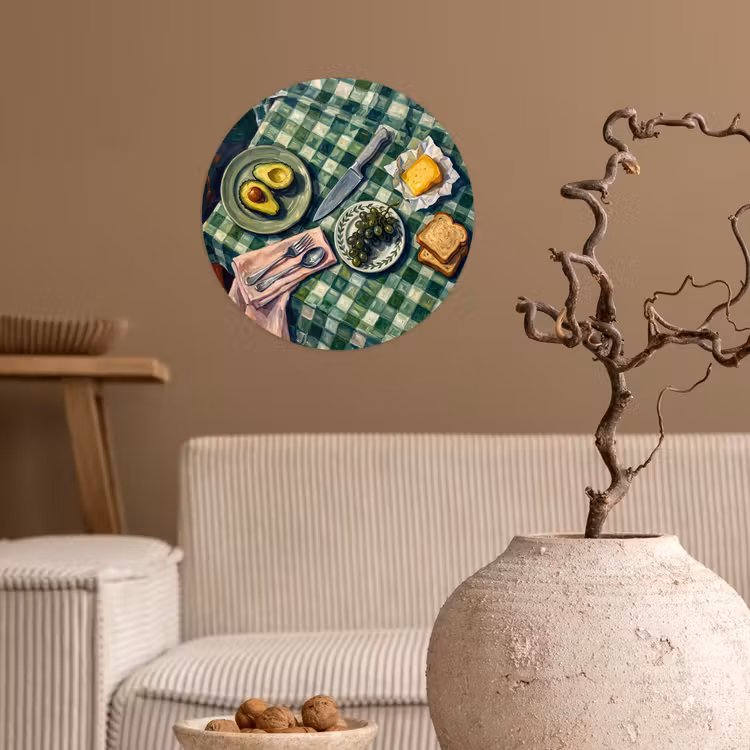 Eten - Ontbijt - Tafel - Modern - Groen Wandcirkel behangsticker klein -sfeer1