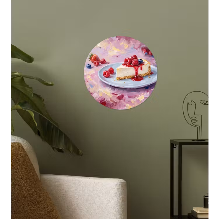 Eten - Cheesecake - Bessen - Abstract - Roze Wandcirkel behangsticker klein -sfeer2