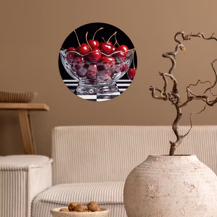 Wallpaper Circle - Food - Cherries - Red - Eten - Kersen - Rood Wandcirkel behangsticker klein