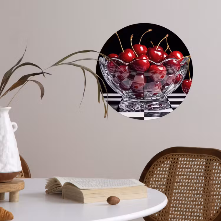 Wallpaper Circle - Food - Cherries - Red - Eten - Kersen - Rood Wandcirkel behangsticker klein