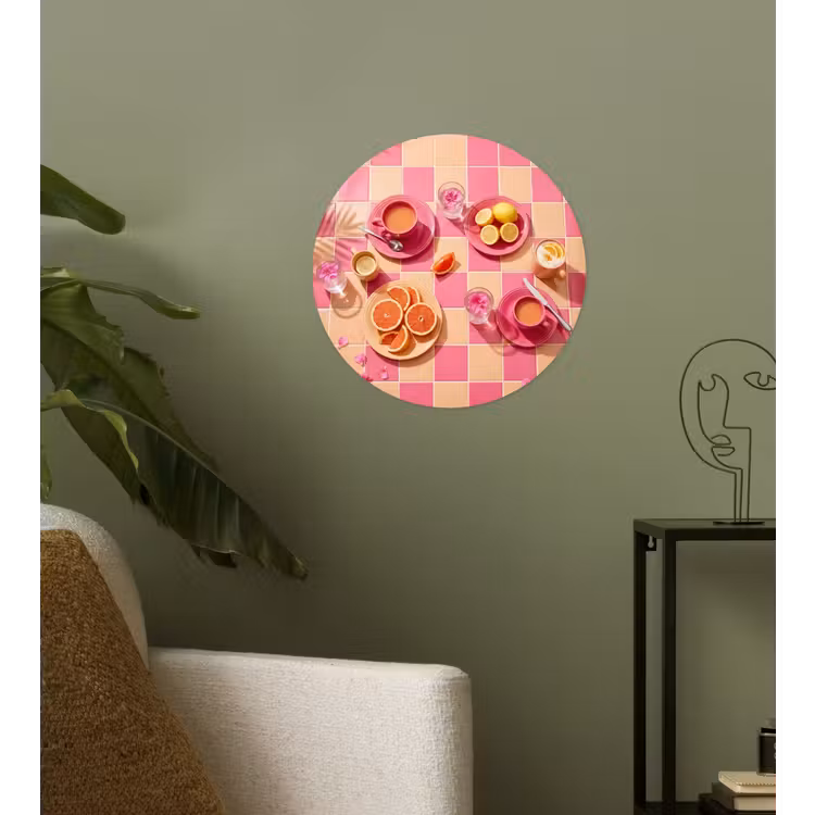 Eten - Citrusvruchten - Stillevens - Roze - Oranje Wandcirkel behangsticker klein -sfeer2
