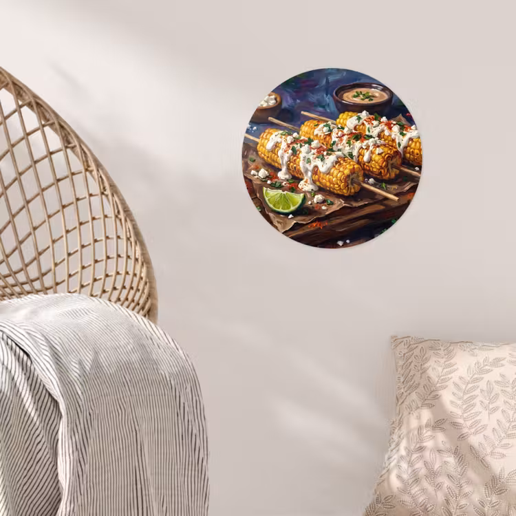 Eten - Maïs - Saus - Geschilderd - Geel Wandcirkel behangsticker klein -sfeer4