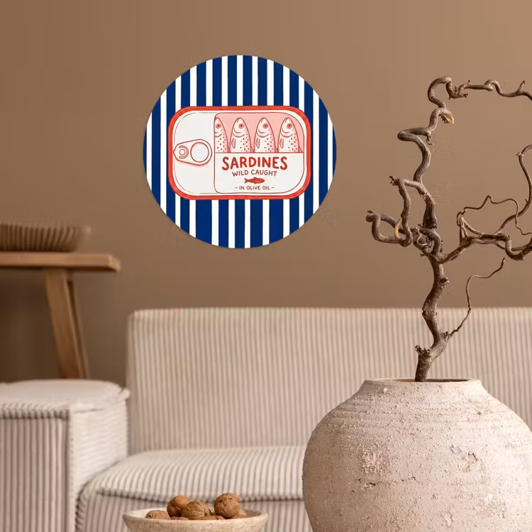 Eten - Vis - Blik - Illustratie - Rood Wandcirkel behangsticker klein -sfeer1