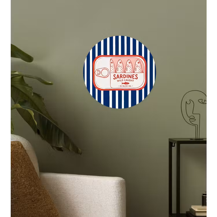 Eten - Vis - Blik - Illustratie - Rood Wandcirkel behangsticker klein -sfeer2