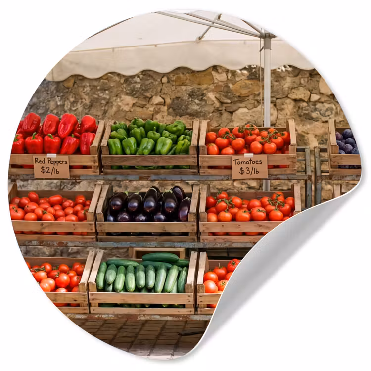 Wallpaper Circle - Food - Market - Fresh - Eten - Markt - Vers Wandcirkel behangsticker klein