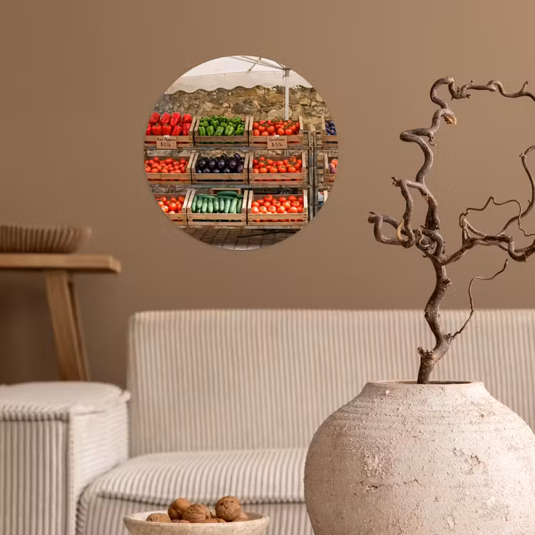 Wallpaper Circle - Food - Market - Fresh - Eten - Markt - Vers Wandcirkel behangsticker klein