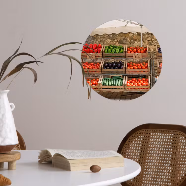 Wallpaper Circle - Food - Market - Fresh - Eten - Markt - Vers Wandcirkel behangsticker klein