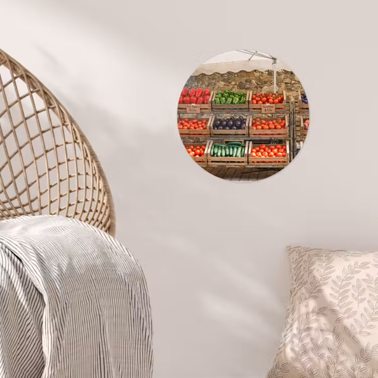 Wallpaper Circle - Food - Market - Fresh - Eten - Markt - Vers Wandcirkel behangsticker klein