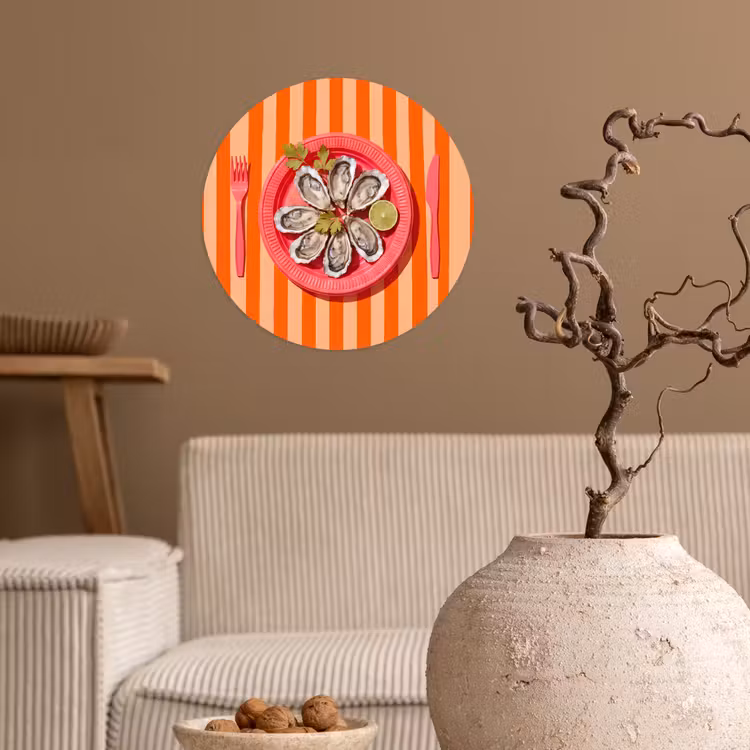 Eten - Oester - Zeevruchten - Oranje - Modern Wandcirkel behangsticker klein -sfeer1