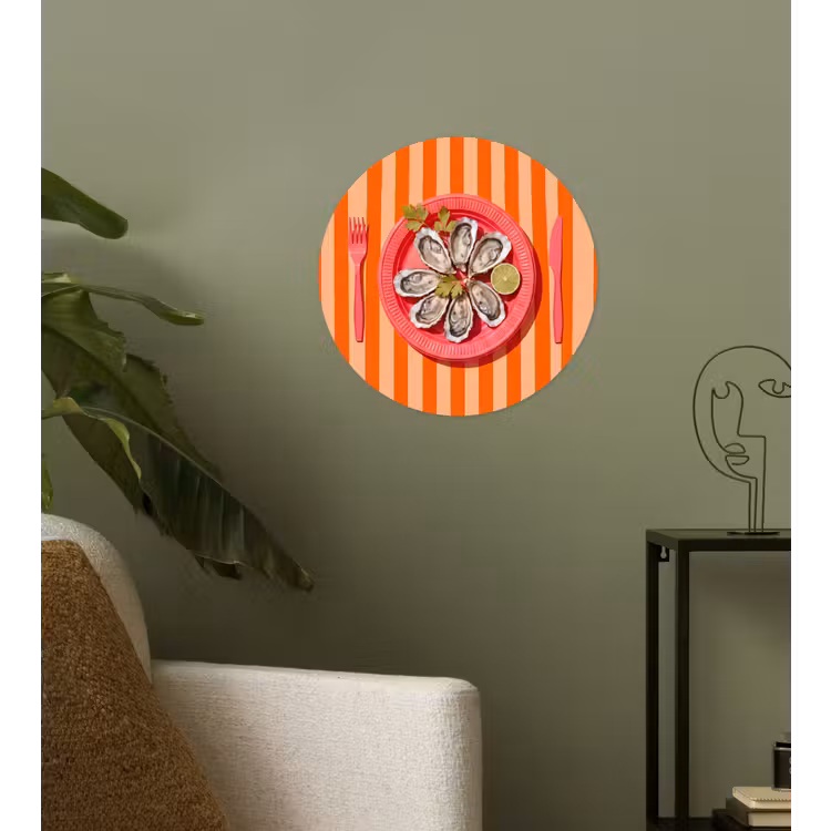 Eten - Oester - Zeevruchten - Oranje - Modern Wandcirkel behangsticker klein -sfeer2