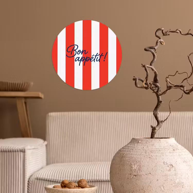 Eten - Spreuk - Keuken - Grafisch - Rood-Wit Wandcirkel behangsticker klein -sfeer1