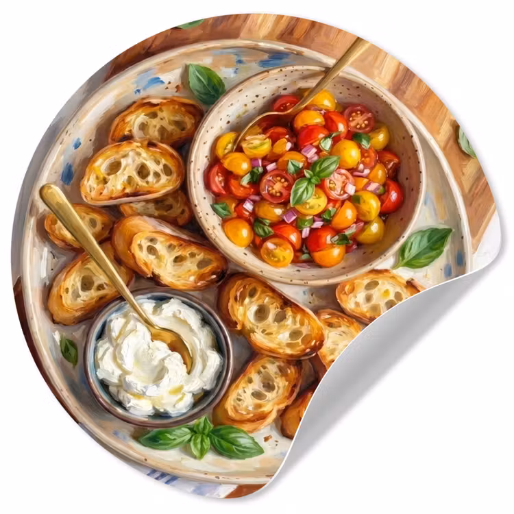 Eten - Tomaat - Brood - Kleurrijk - Keuken Wandcirkel behangsticker klein -3d