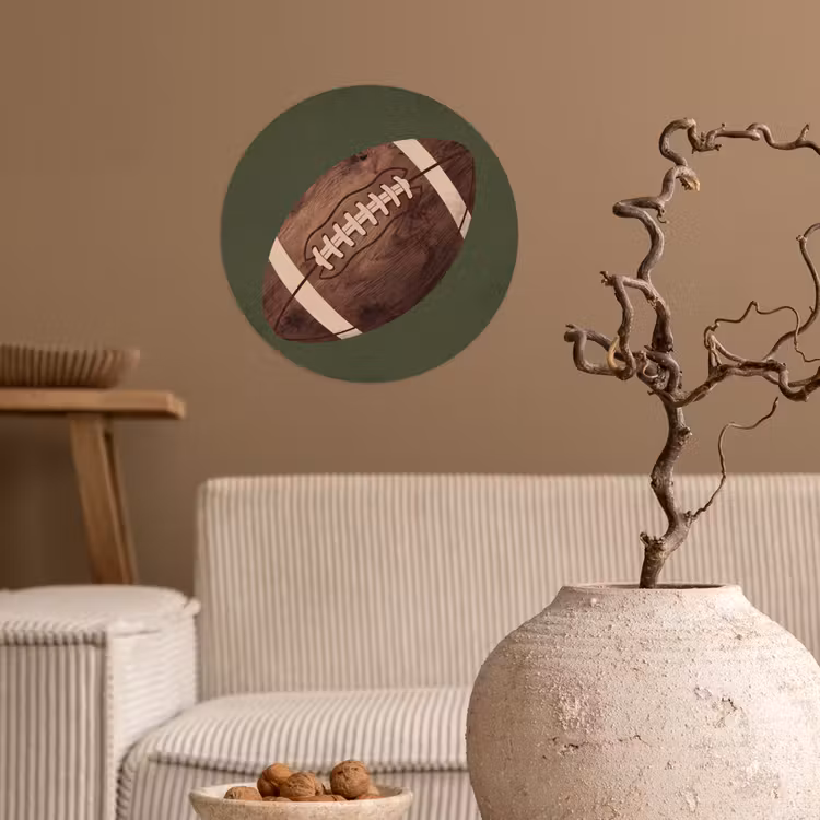 Football - Hout - Sport - Groen Wandcirkel behangsticker klein -sfeer1