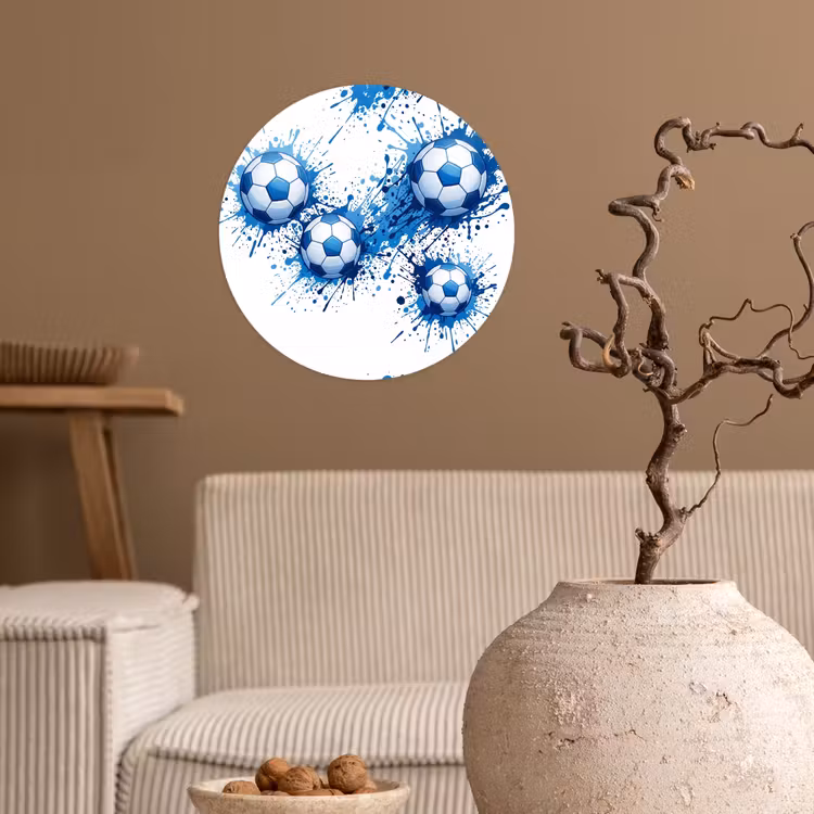 Voetballen - Verf - Sport - Blauw Wandcirkel behangsticker klein -sfeer1