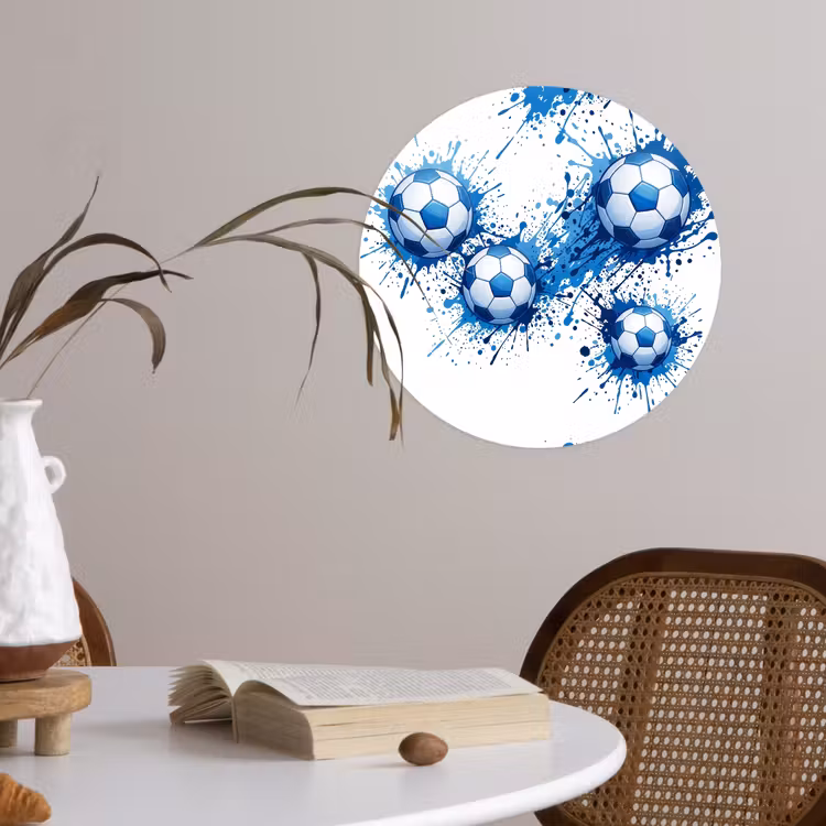 Voetballen - Verf - Sport - Blauw Wandcirkel behangsticker klein -sfeer3