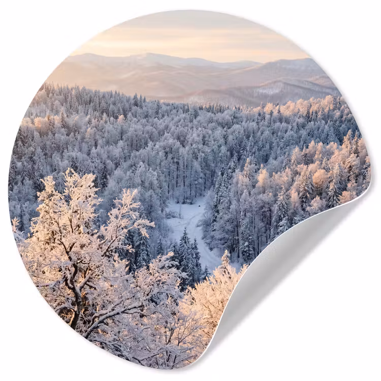 Bos - Bergen - Goud - Winter - Warm Wandcirkel behangsticker klein -3d
