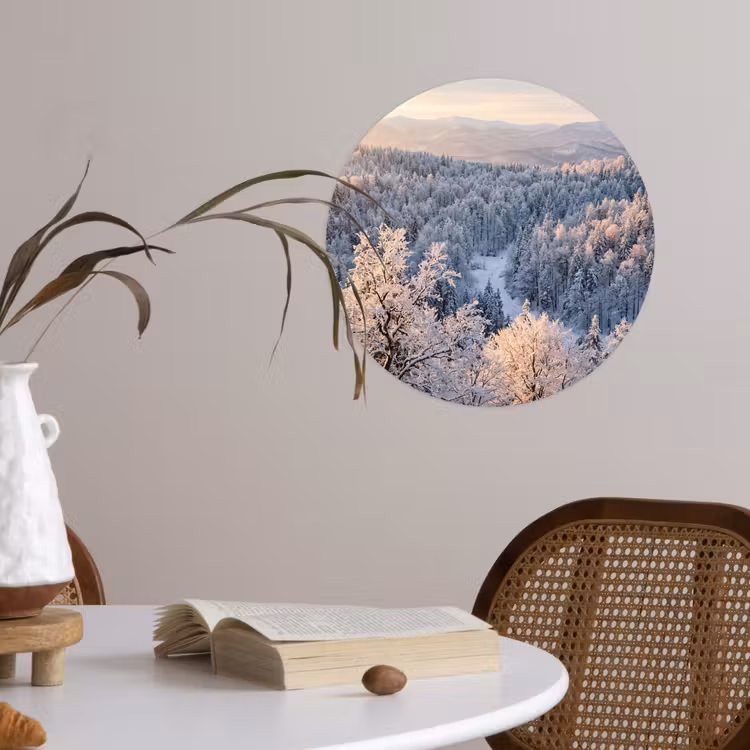 Bos - Bergen - Goud - Winter - Warm Wandcirkel behangsticker klein -sfeer3