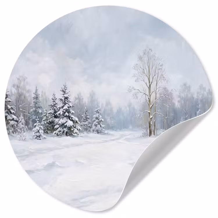 Bospad - Dennen - Sneeuw - Winter - Rustgevend Wandcirkel behangsticker klein -3d