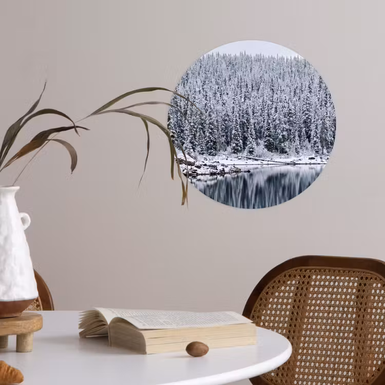 Bos - Reflectie - Meer - Winter - Serene Wandcirkel behangsticker klein -sfeer3