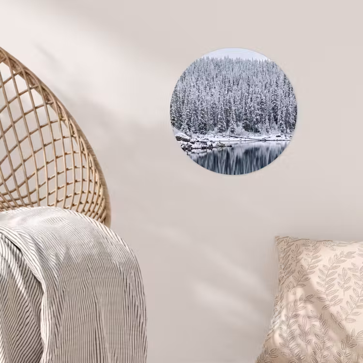 Bos - Reflectie - Meer - Winter - Serene Wandcirkel behangsticker klein -sfeer4