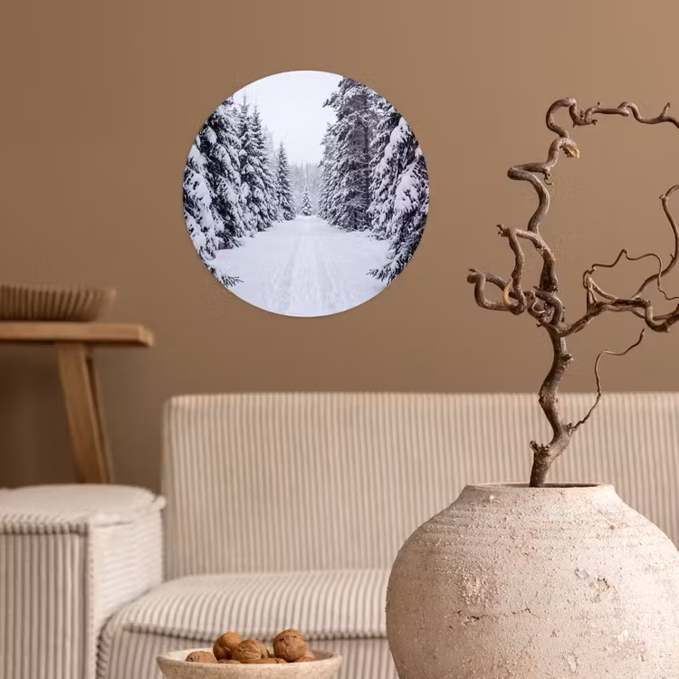 Bos - Winter - Sneeuw - Pad - Natuur Wandcirkel behangsticker klein -sfeer1