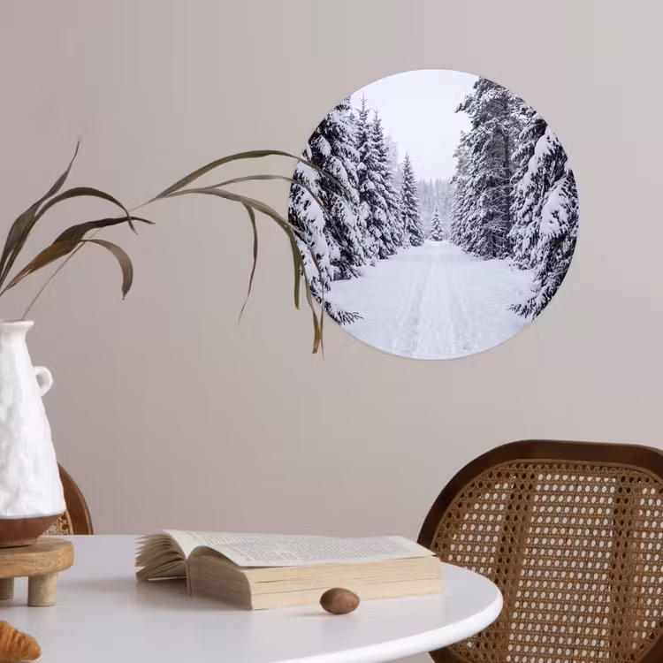 Bos - Winter - Sneeuw - Pad - Natuur Wandcirkel behangsticker klein -sfeer3