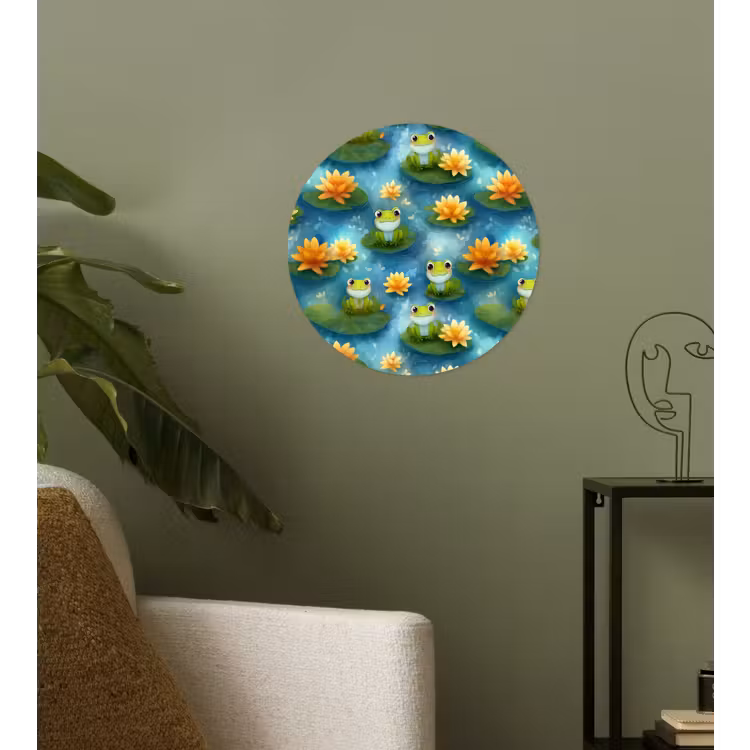 Kikker - Lelies - Groen Wandcirkel behangsticker klein 186 -sfeer2