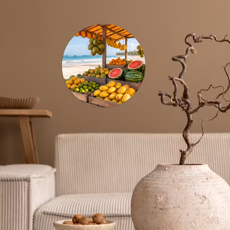 Wallpaper Circle - Fruit - Beach - Tropical - Fruit - Strand - Tropisch Wandcirkel behangsticker klein