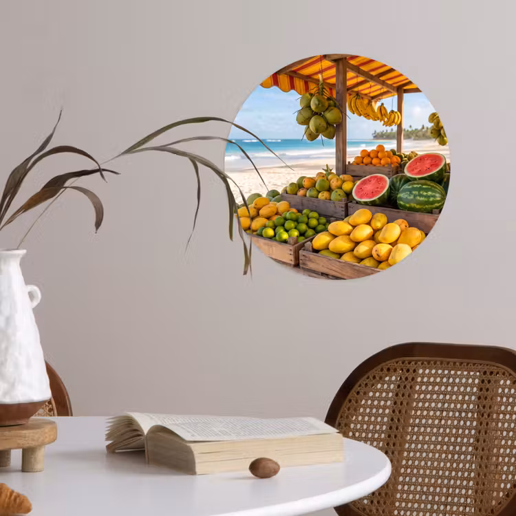 Wallpaper Circle - Fruit - Beach - Tropical - Fruit - Strand - Tropisch Wandcirkel behangsticker klein